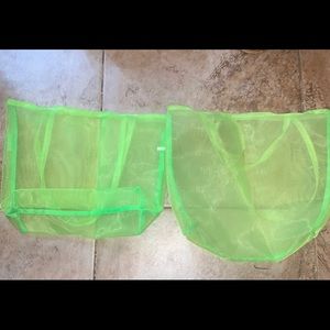 Two neon green biolage matrix mesh bags